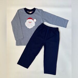 NWOT Boys Navy Striped Santa Matching Set